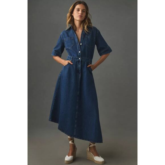 Anthropologie Dresses & Skirts - NWT ALIGNE Anthropologie Mateo Asymmetrical Denim Midi Shirt Dress Size 6